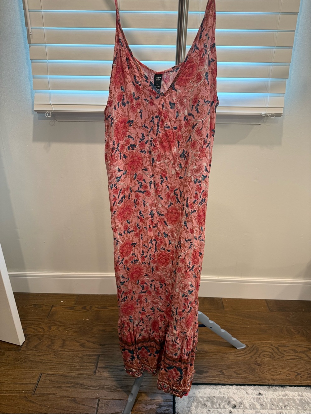 SHEIN Pink Floral Slip Maxi Dress with Navy Accents
